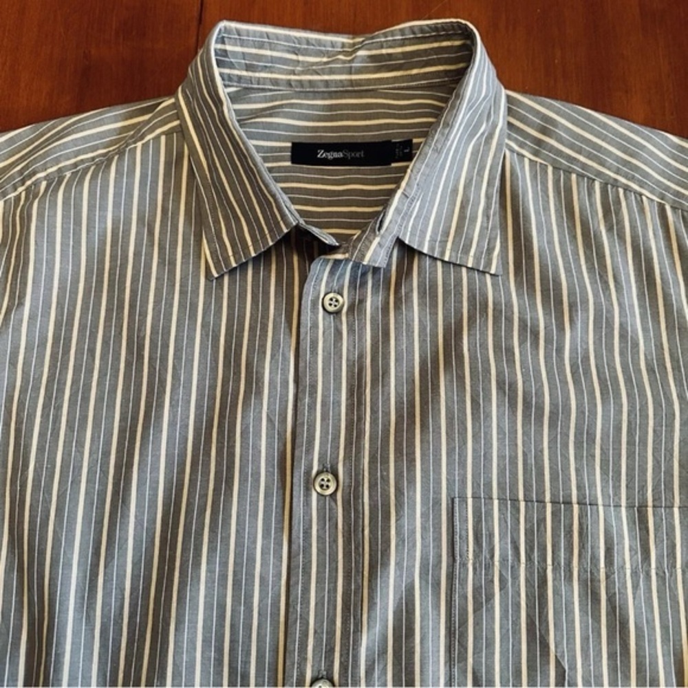 Z Zegna Gray Striped Men's Shirt